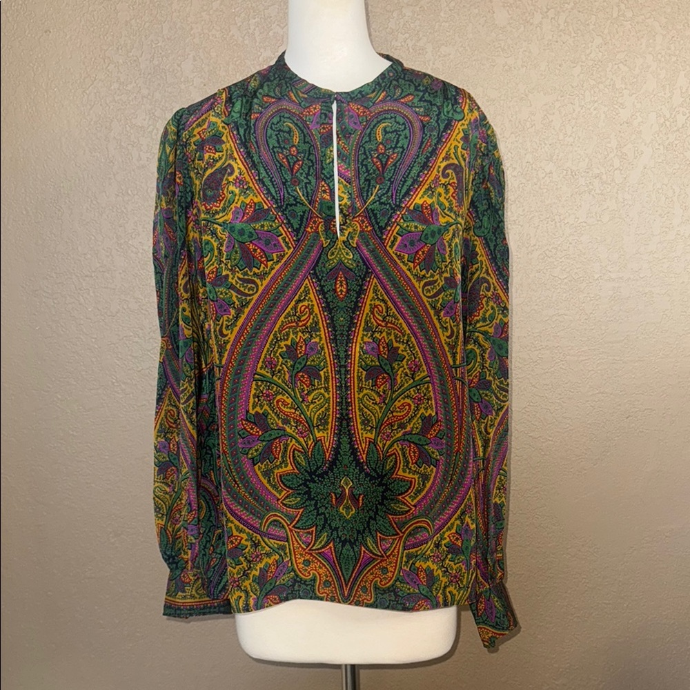 70s Vintage RARE💫 Saint Laurent Silk Blouse with Mandarin Collar